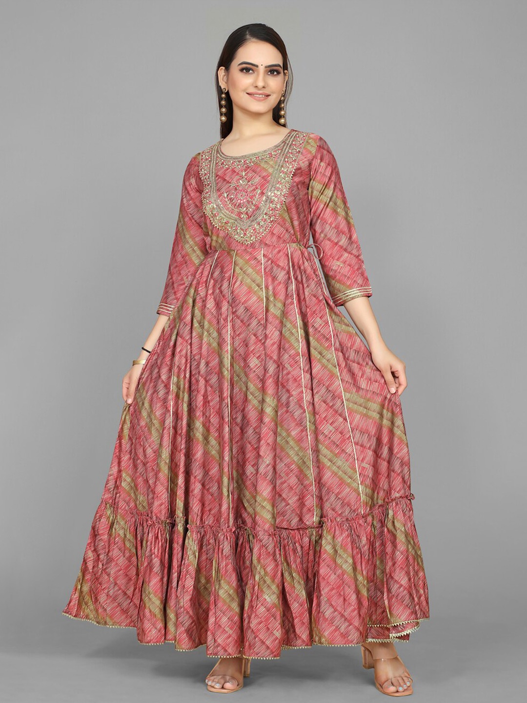 

kasee Abstract Printed Gotta Patti Panelled Anarkali Kurta, Mauve