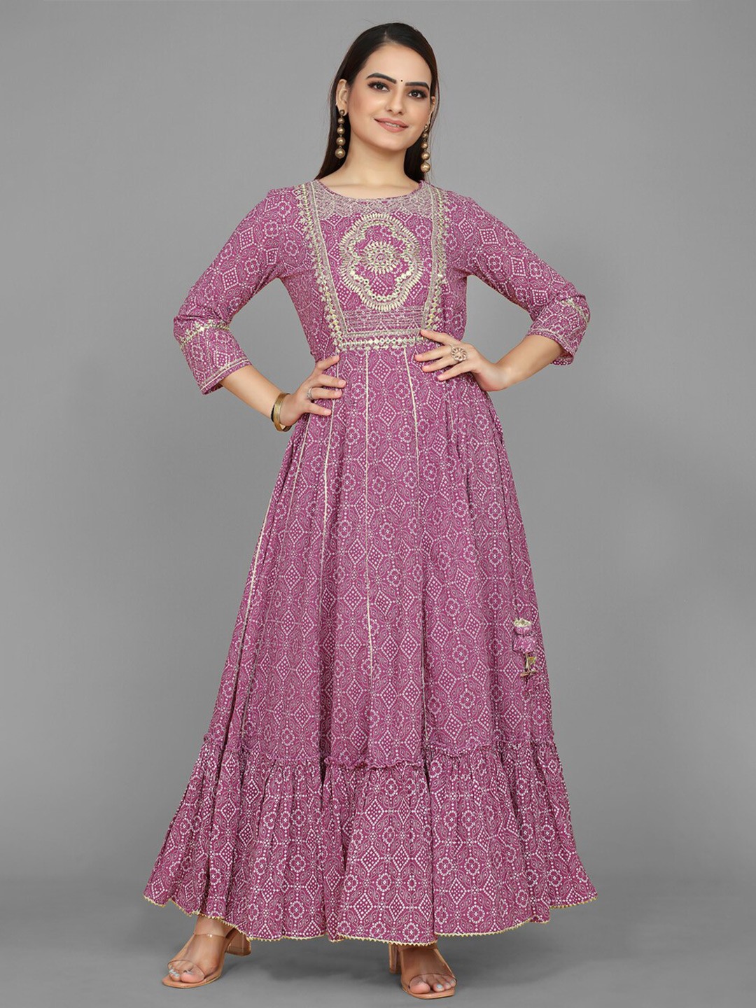 

kasee Women Floral Gotta Patti Anarkali Kurta, Purple