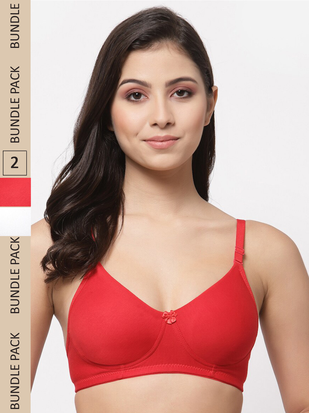 

College Girl Pack of 2 Cotton Lightly Padded Non-Wired Bra, Red
