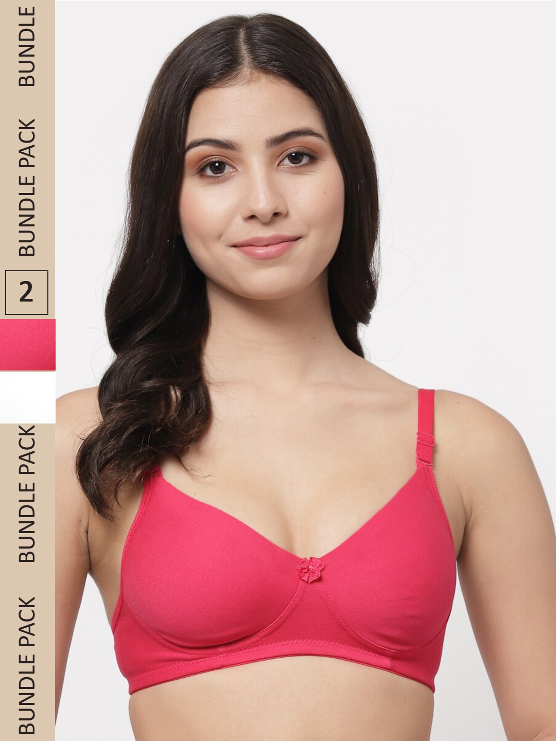 

College Girl Pack Of 2 Lightly Padded Cotton Seamless T Shirt Bra, Pink