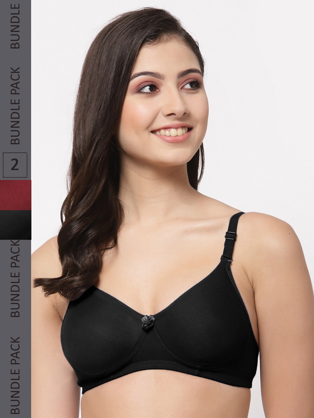 

College Girl Women Pack Of 2 Cotton Lightly Padded Non-Wired Bra, Black