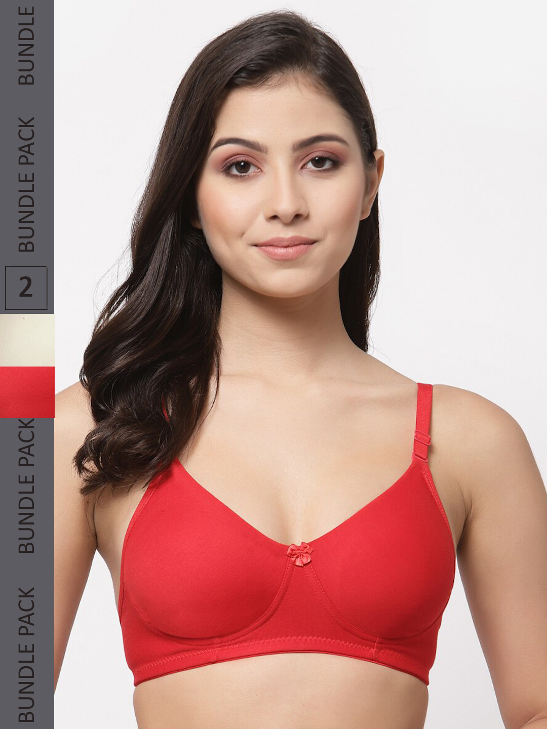 

College Girl Pack Of 2 Lightly Padded Seamless Non-Wired Super Support Cotton Tshirt Bra, Red