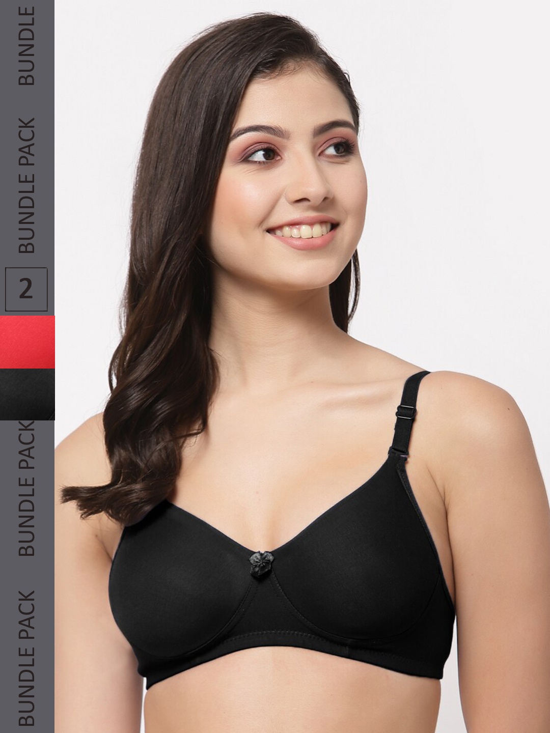 

College Girl Pack Of 2 Cotton Lightly Padded Non-Wired Bra, Black