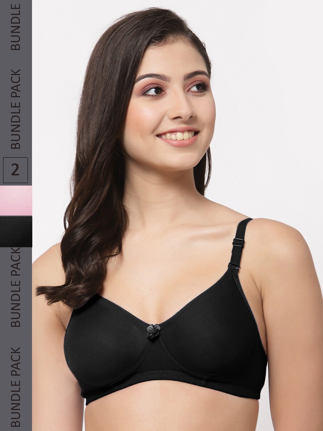 

College Girl Pack Of 2 Lightly Padded Seamless Non-Wired Super Support Cotton Tshirt Bra, Black