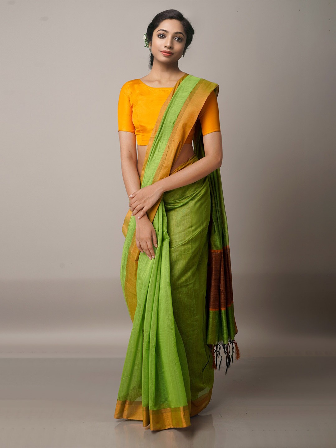 

Unnati Silks Pink & Orange Silk Cotton Chanderi Saree, Green