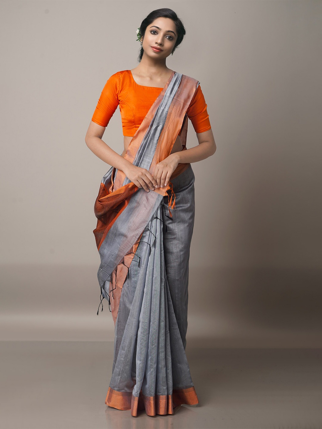 

Unnati Silks Silk Cotton Chanderi Saree, Grey