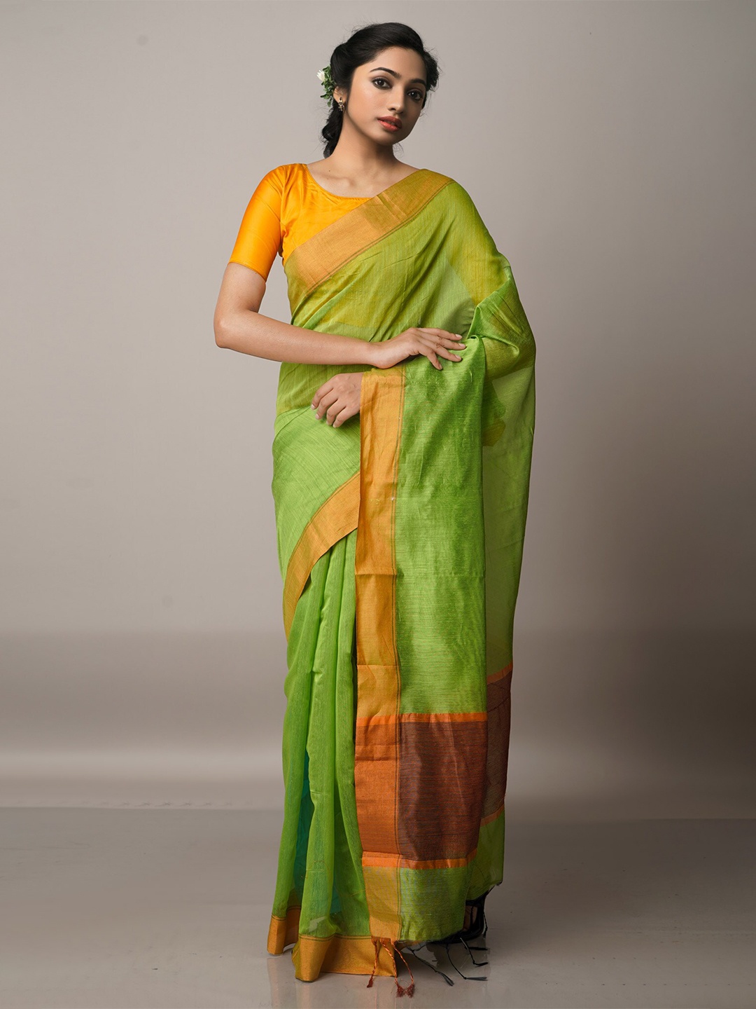 

Unnati Silks Silk Cotton Chanderi Saree, Green