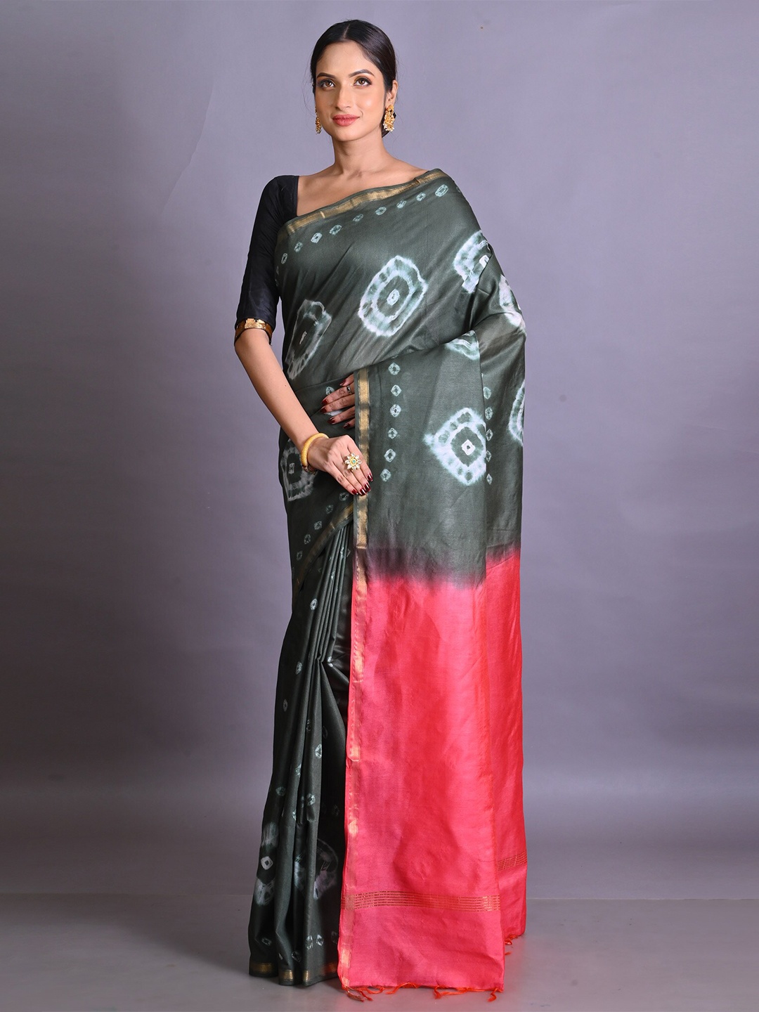 

Unnati Silks Bandhani Tie And Dye Zari Chanderi Saree, Green