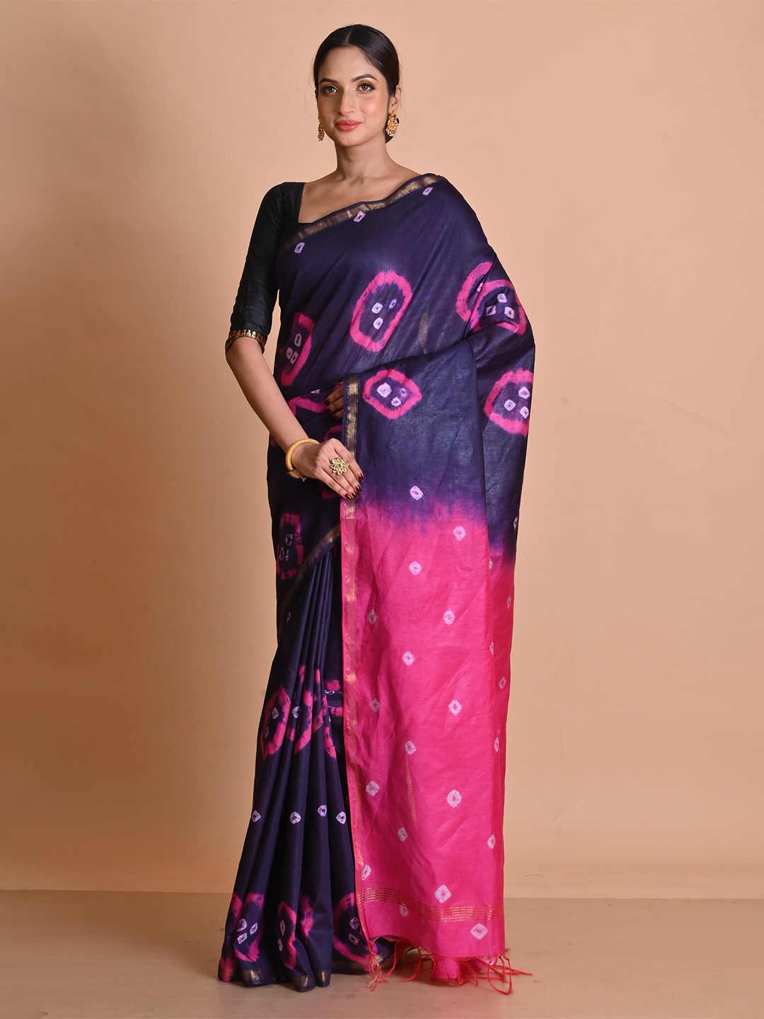 

Unnati Silks Bandhani Tie And Dye Chanderi Saree, Purple