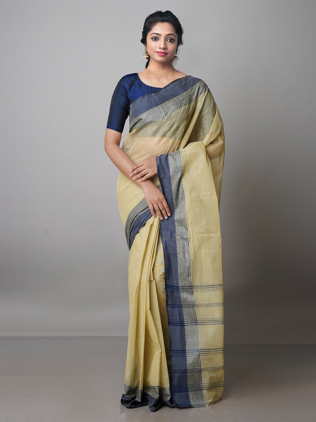 

Unnati Silks Woven Design Border Pure Cotton Taant Saree, Beige