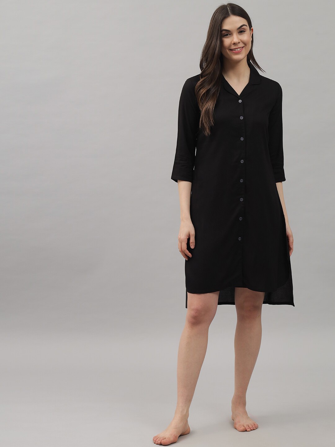

Shararat Rayon Shirt Nightdress, Black