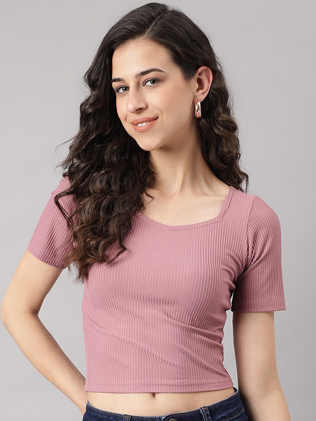 

Duditi Slim Fit Cropped T-Shirt, Pink