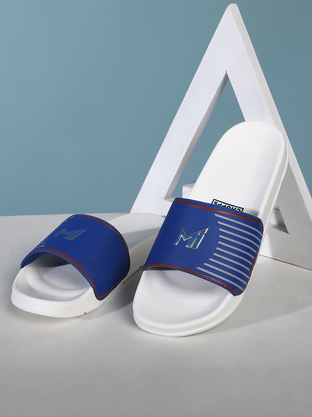 

CHUPPS Men Official Mumbai Indians Grey & Orange MI Printed Sliders