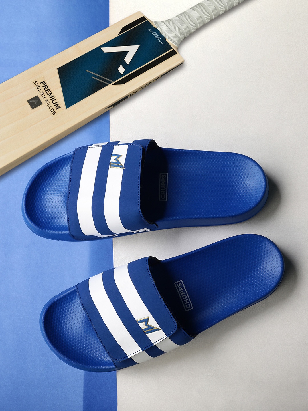 

CHUPPS Men Official Mumbai Indians Velcro MI Printed Sliders, Blue