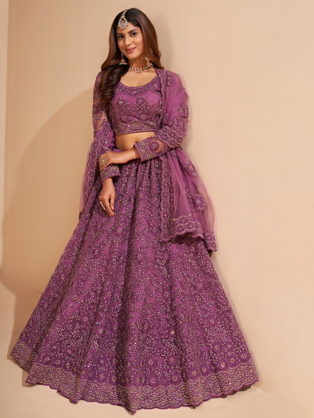 

Angroop Sequinned Semi-Stitched Lehenga & Unstitched Blouse With Dupatta, Purple