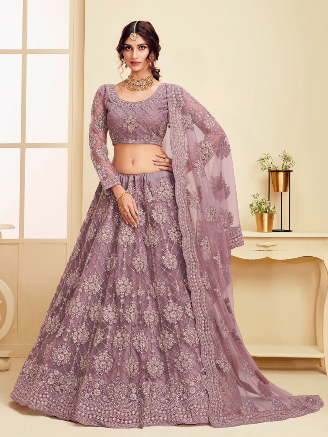 

Angroop Embroidered Semi-Stitched Lehenga & Unstitched Blouse With Dupatta, Mauve
