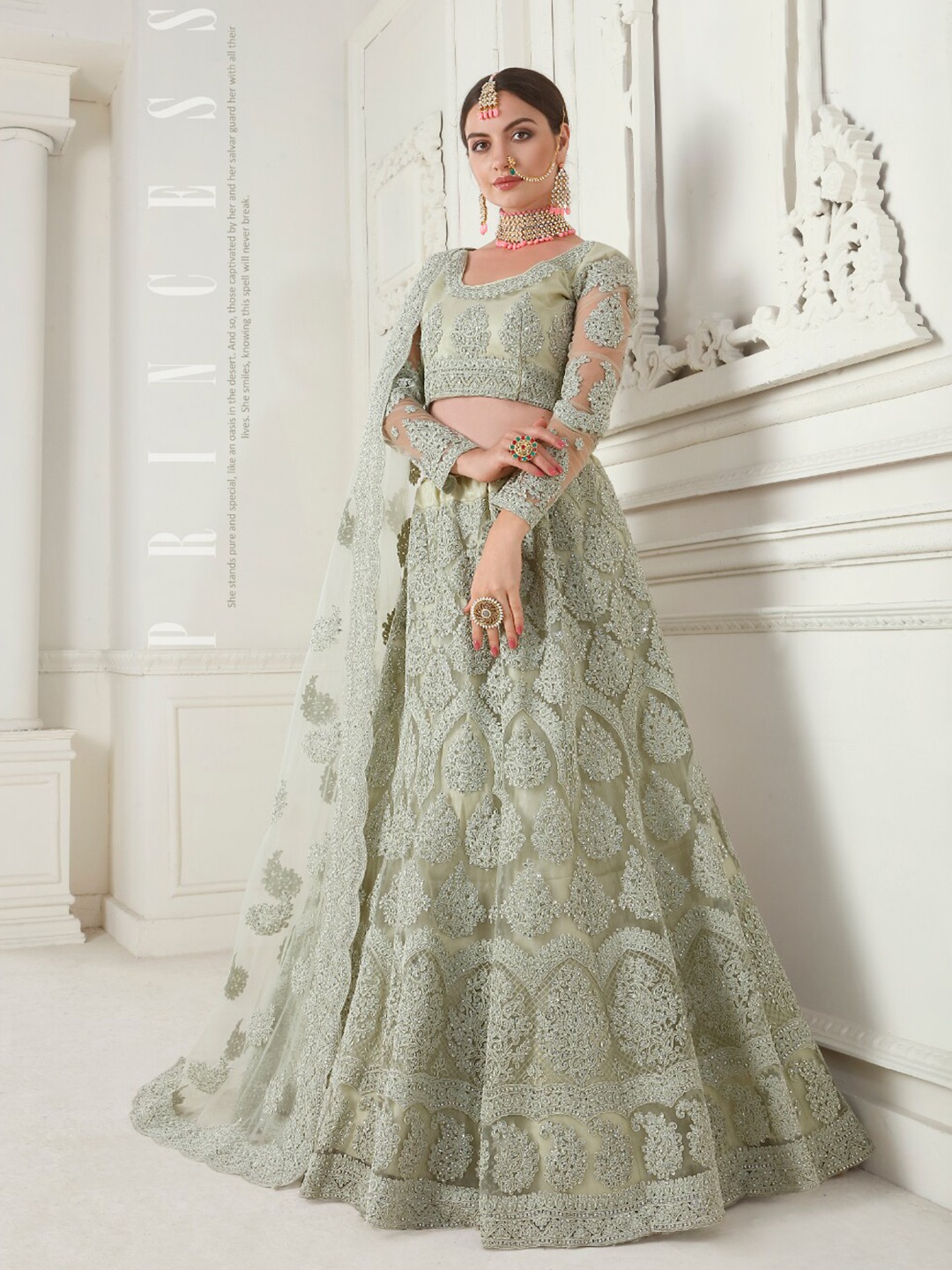 

Angroop Thread Work Semi-Stitched Lehenga & Unstitched Blouse With Dupatta, Sea green