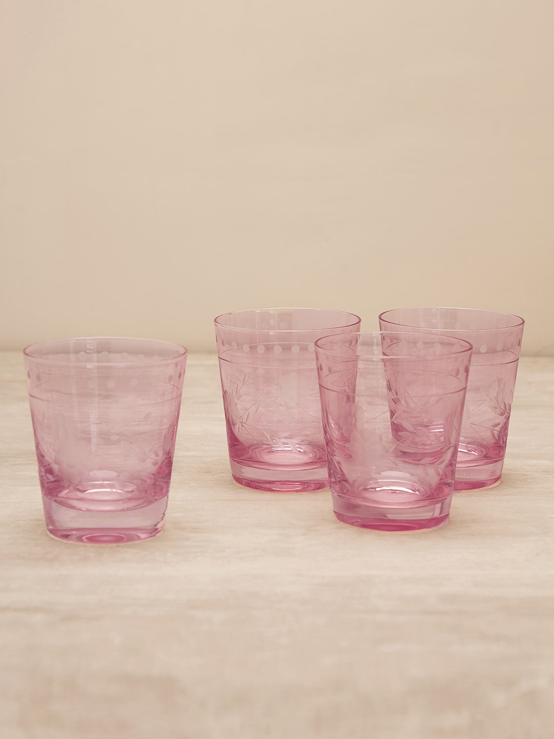 

Pure Home and Living Pink 4 Pieces Floral Textured Glass Tumblers