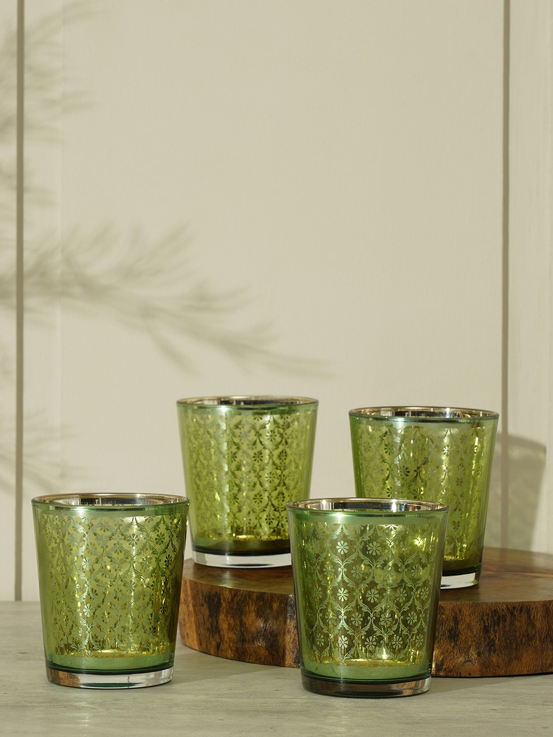 

Pure Home and Living Green & Gold-Toned 4 Pieces Printed Water Or Juice Glass Tumblers