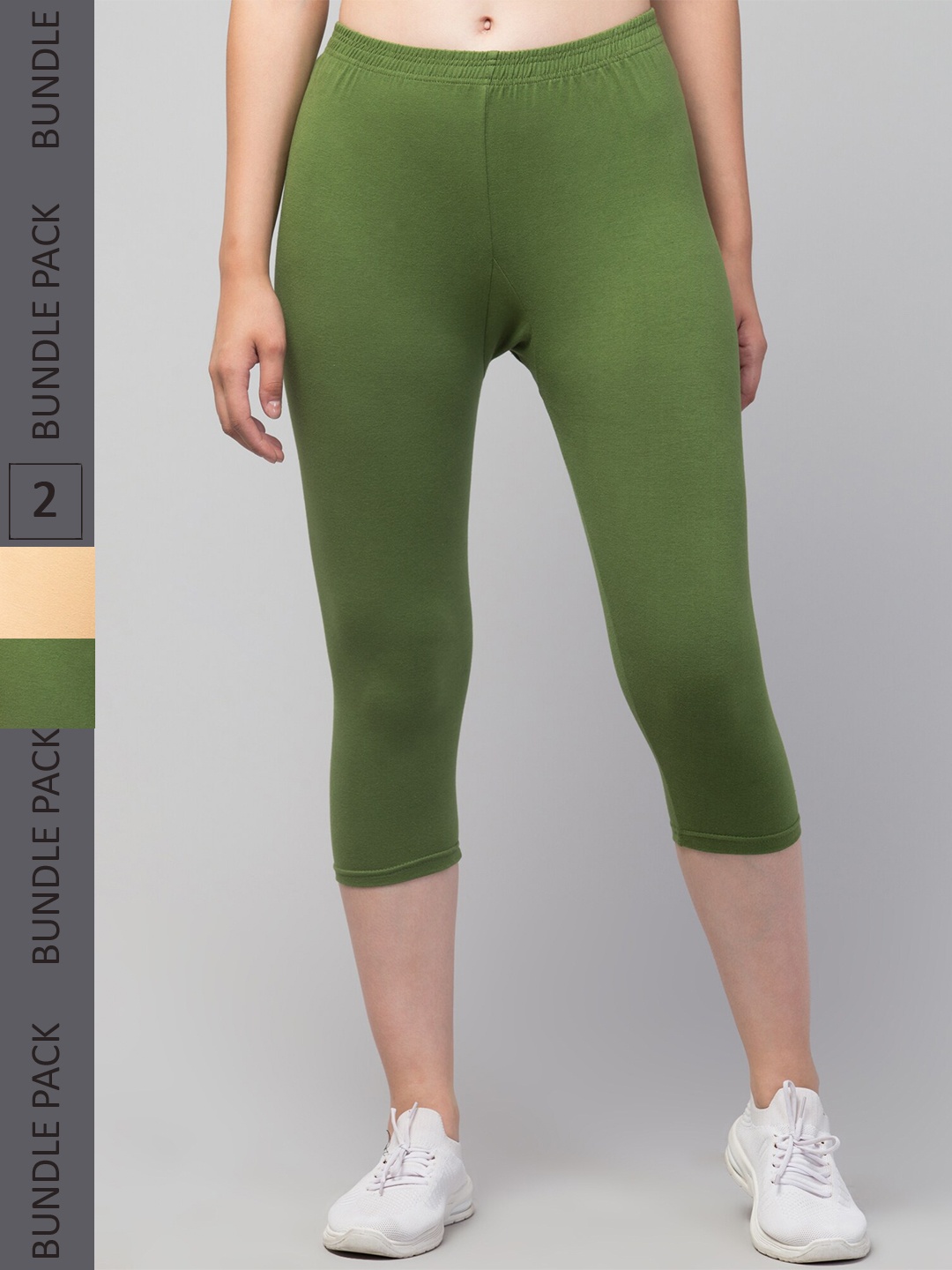

Apraa & Parma Women Pack of 2 Mid-Rise Skinny Fit Capris, Lime green