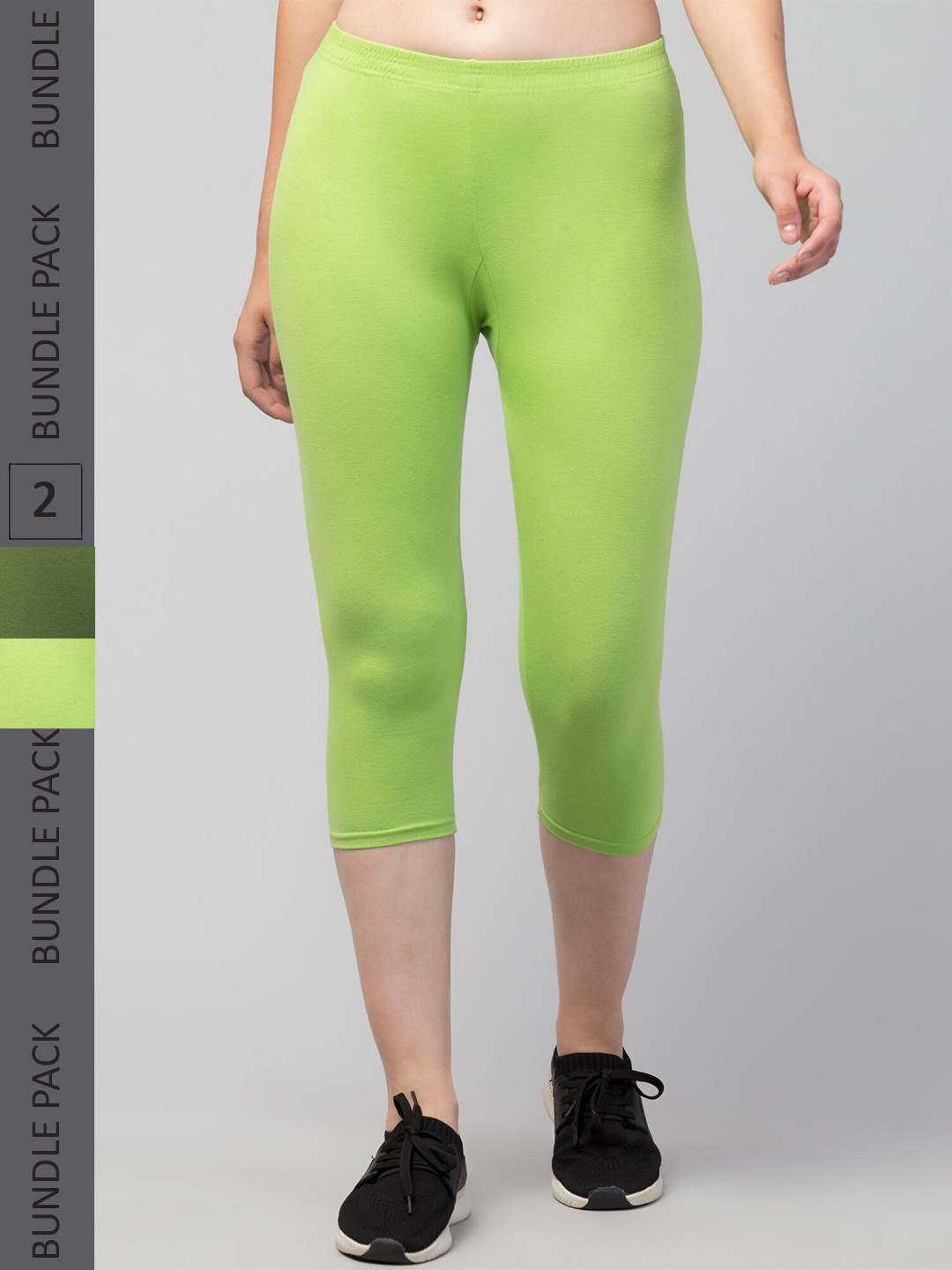 

Apraa & Parma Women Pack of 2 Mid-Rise Skinny Fit Capris, Lime green