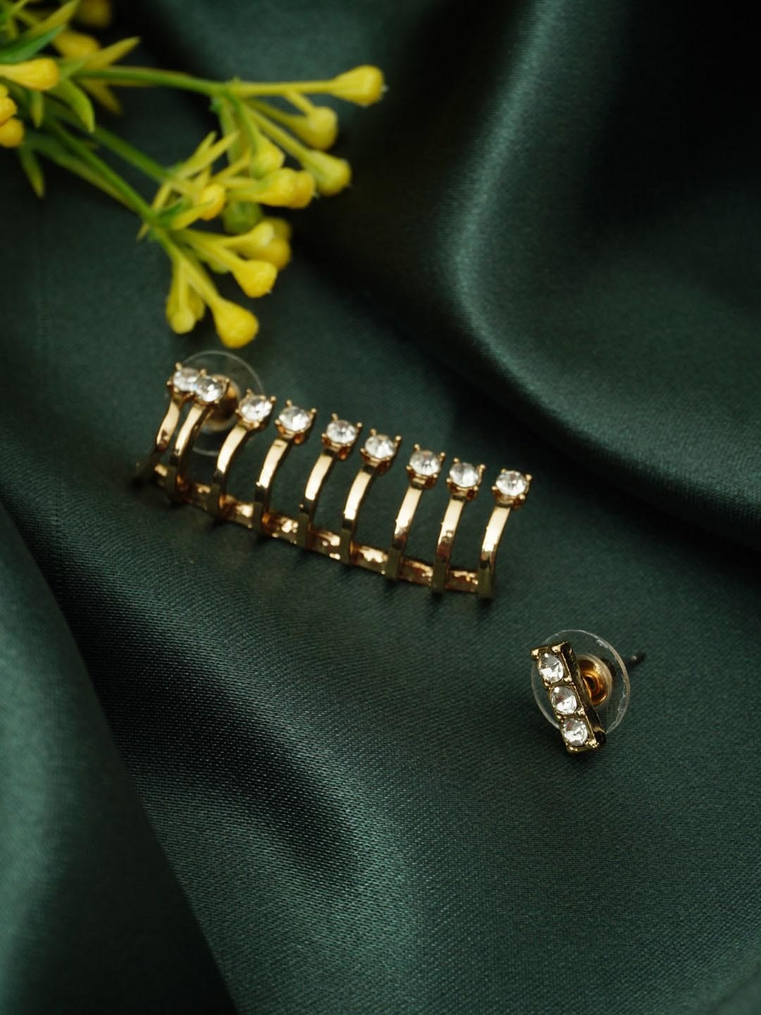 

Ferosh Gold-Plated Contemporary Studs Spiral Rhinestone Earrings Cuff