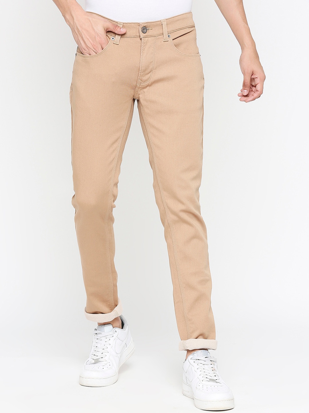 

SPYKAR Men Slim Fit Low-Rise Stretchable Cotton Jeans, Beige