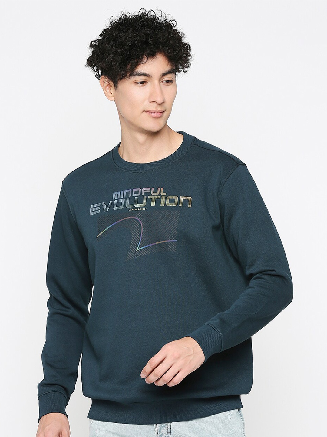 

SPYKAR Men Printed Cotton Sweatshirt, Blue