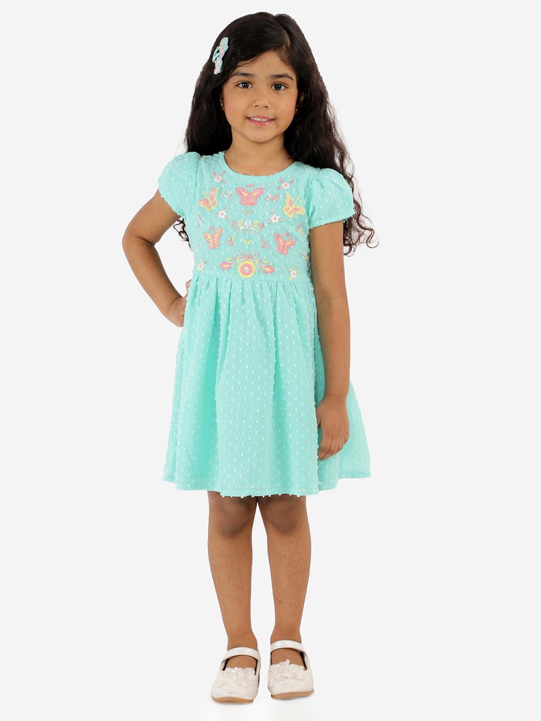 LIL DRAMA Girls Floral Georgette Dress, Sea green