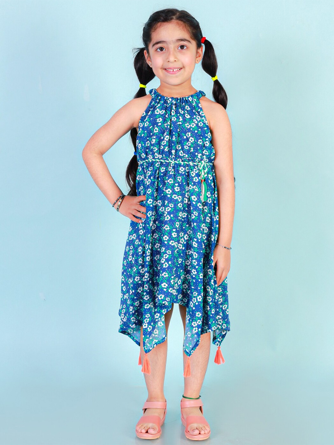 

LIL DRAMA Girls Floral Printed A-Line Midi Dress, Blue