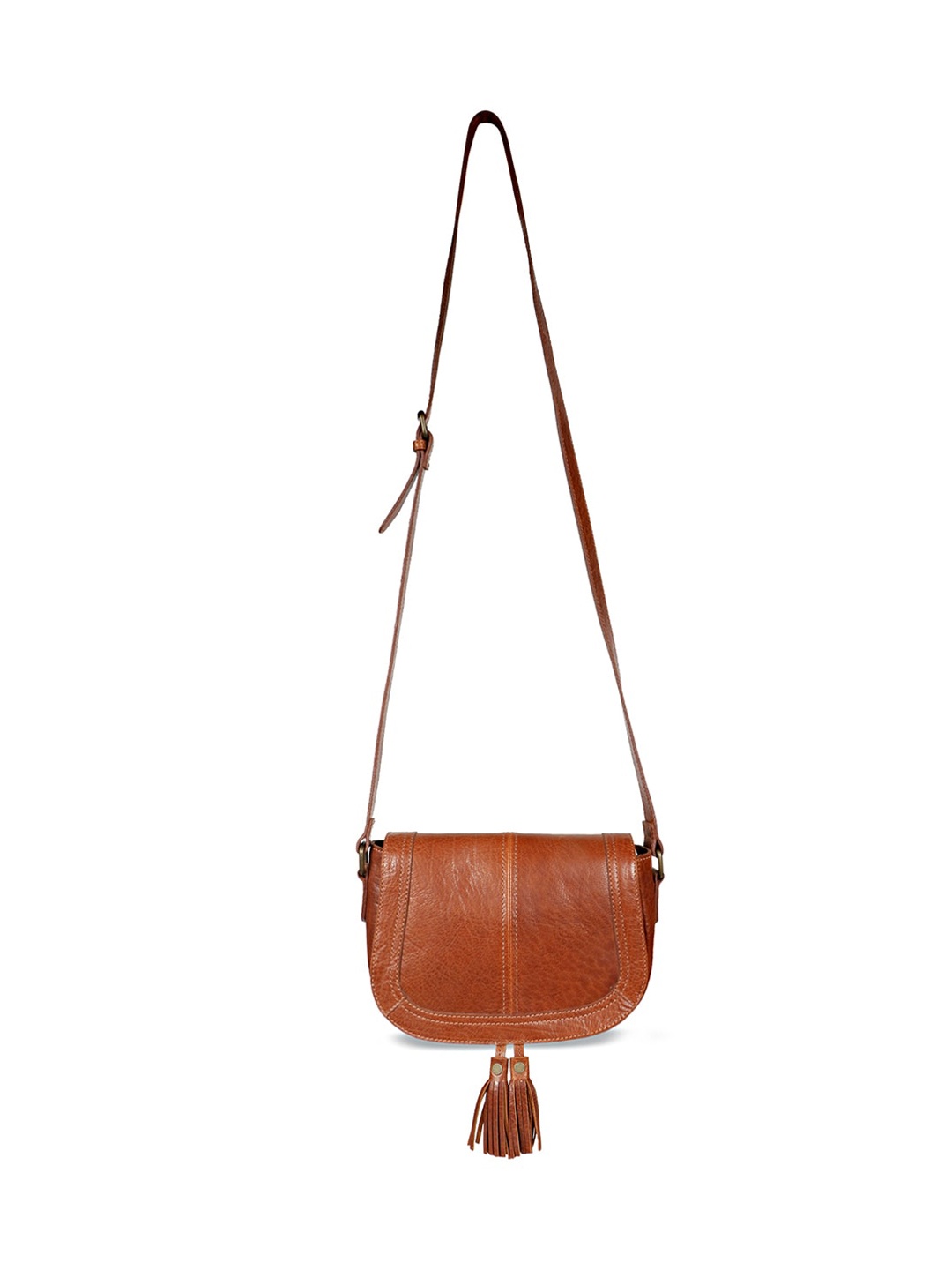 

Saint G Leather Structured Sling Bag with Tasselled, Brown