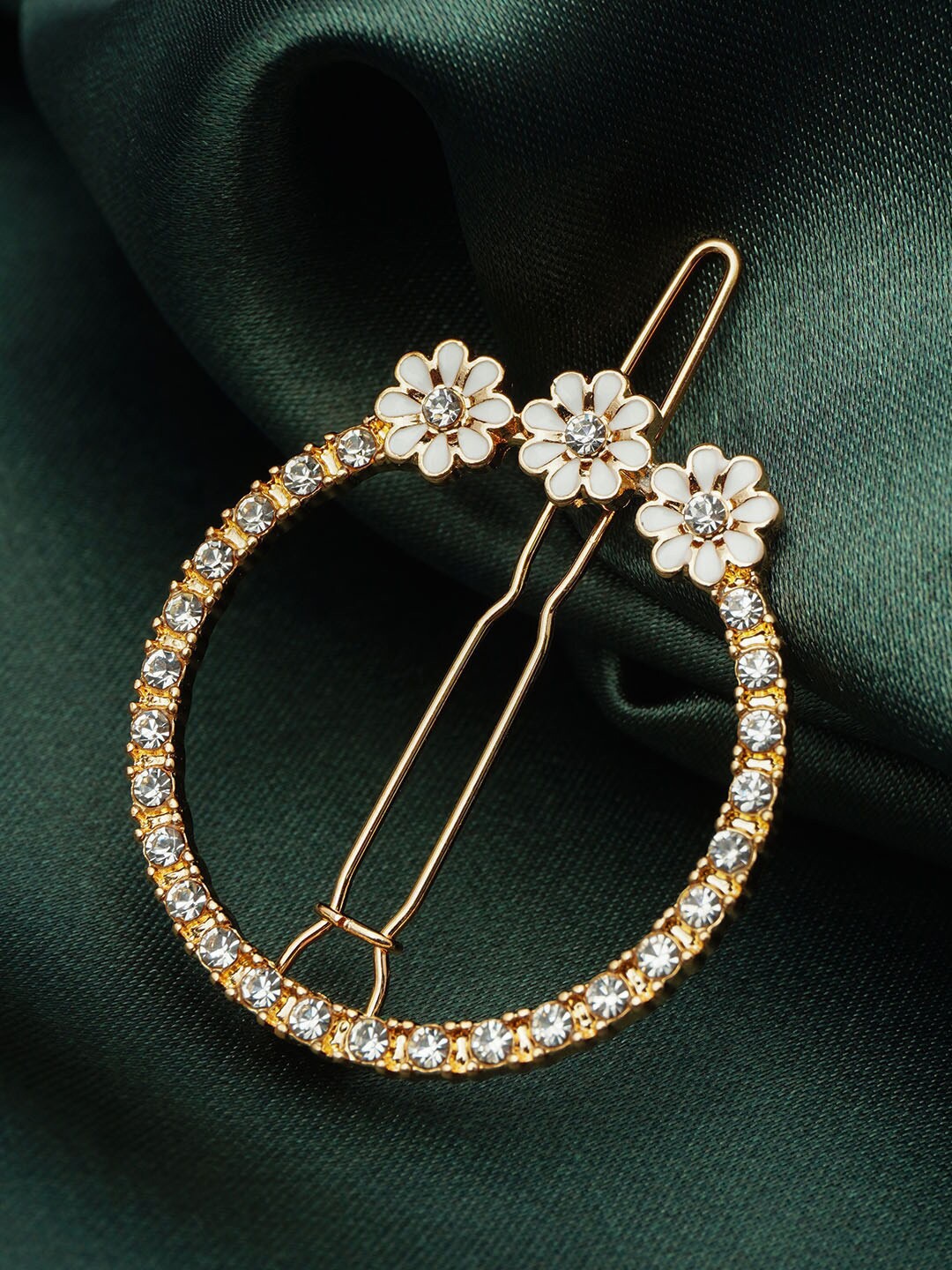 

Ferosh Embellished Crystal Studded Round Hair Clip, White