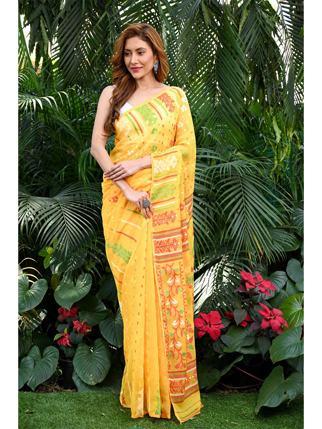 

BEATITUDE Ethnic Motifs Woven Design Silk Cotton Saree, Yellow