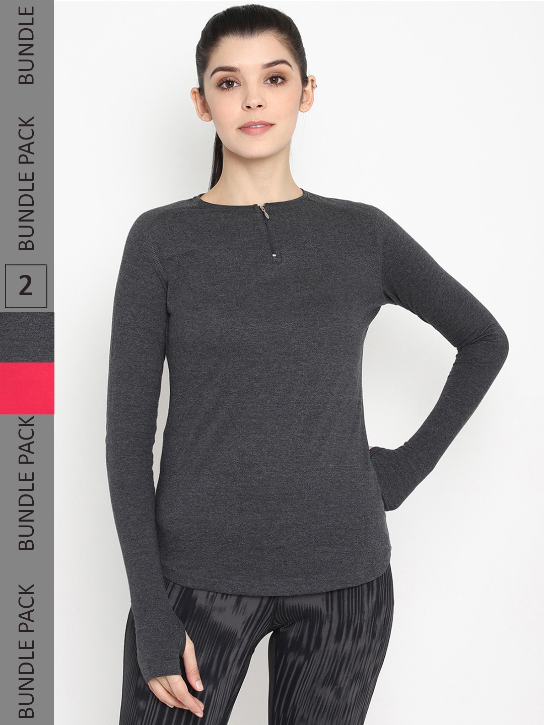 

appulse Pack Of 2 Raglan Sleeves Cotton Slim Fit T-shirt, Charcoal