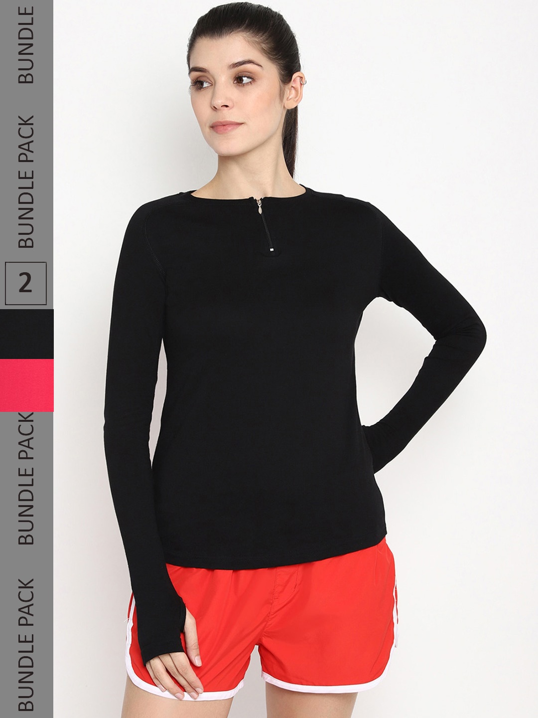 

appulse Pack Of 2 Raglan Sleeves Cotton Slim Fit T-shirt, Black