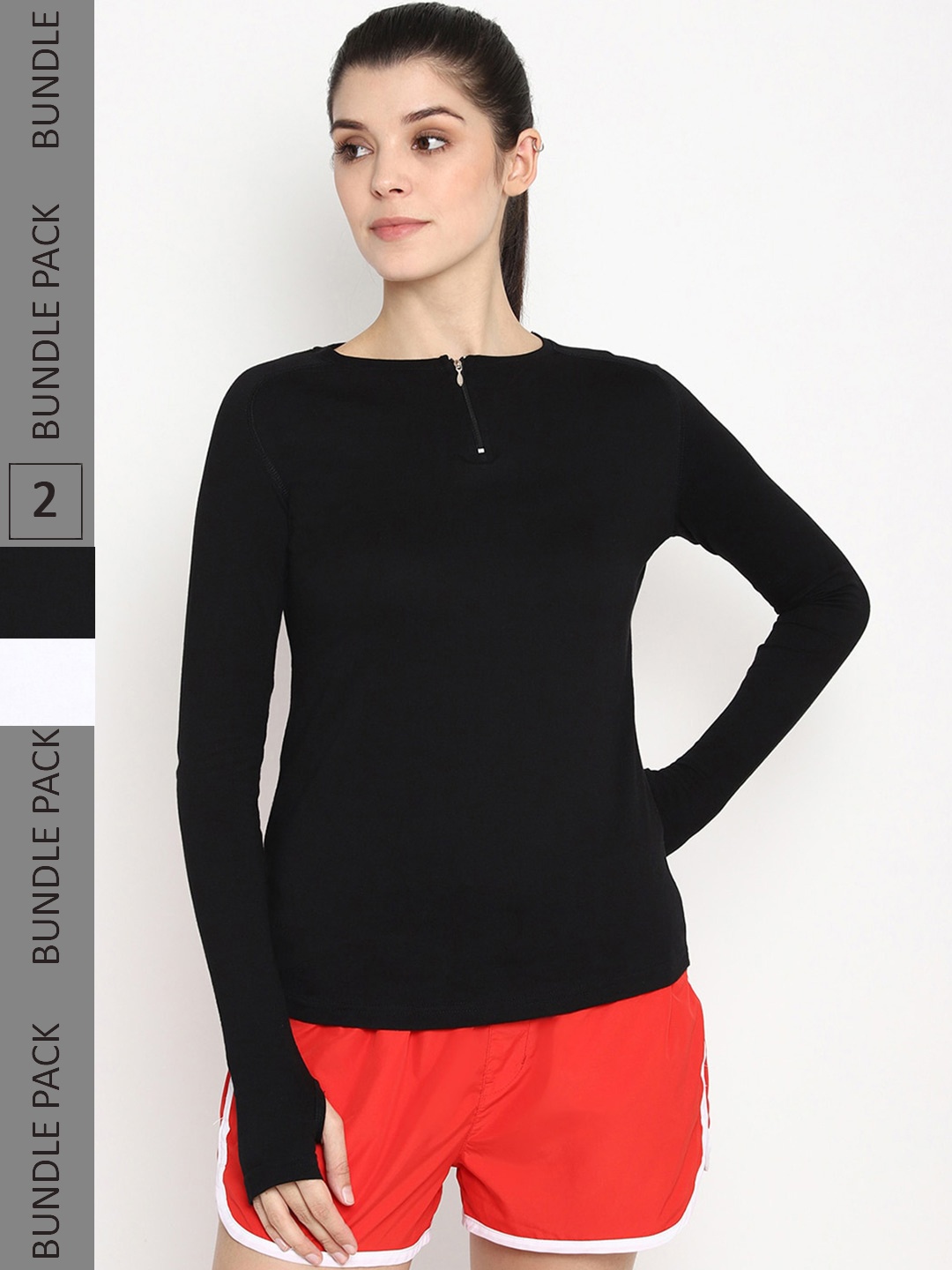 

appulse Pack Of 2 Henley Neck Slim Fit Cotton T-Shirt, Black