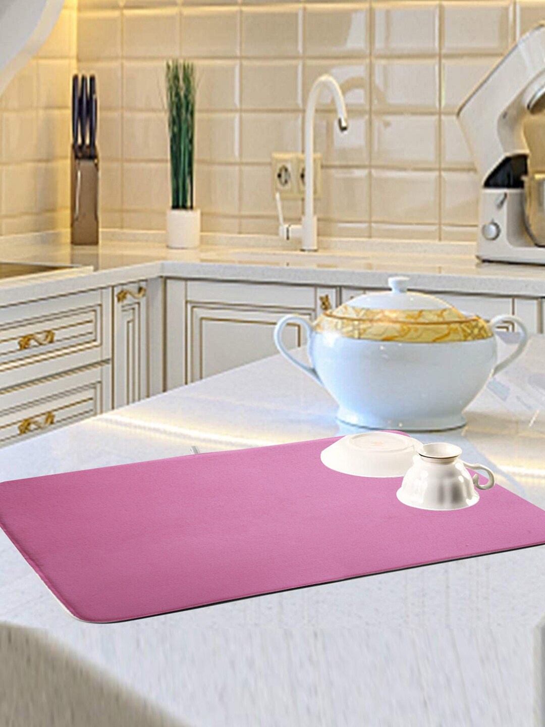 

Kuber Industries Pink 3 Pieces Microfiber Reversible Water Absorption Dish Drying Mats