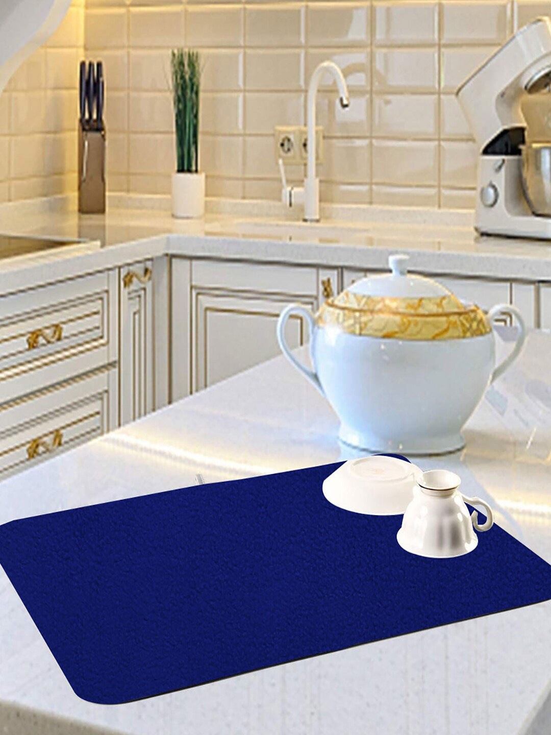 

Kuber Industries Blue 3 Pieces Microfiber Reversible Water Absorption Dish Drying Mats