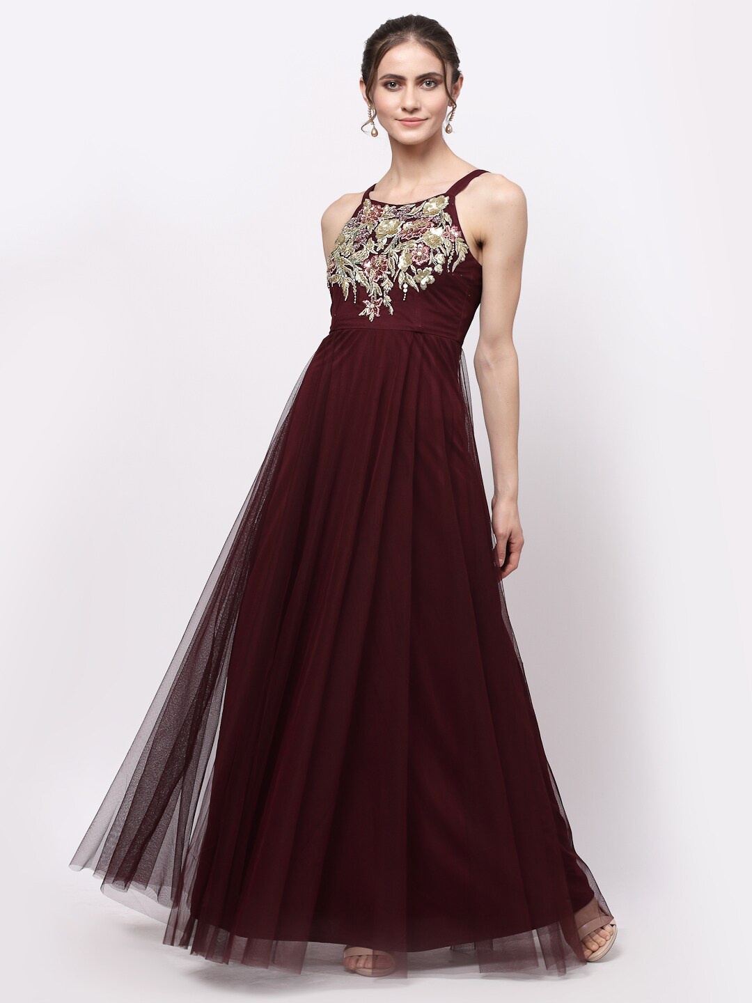 

Just Wow Embellished Net Maxi Dress, Maroon