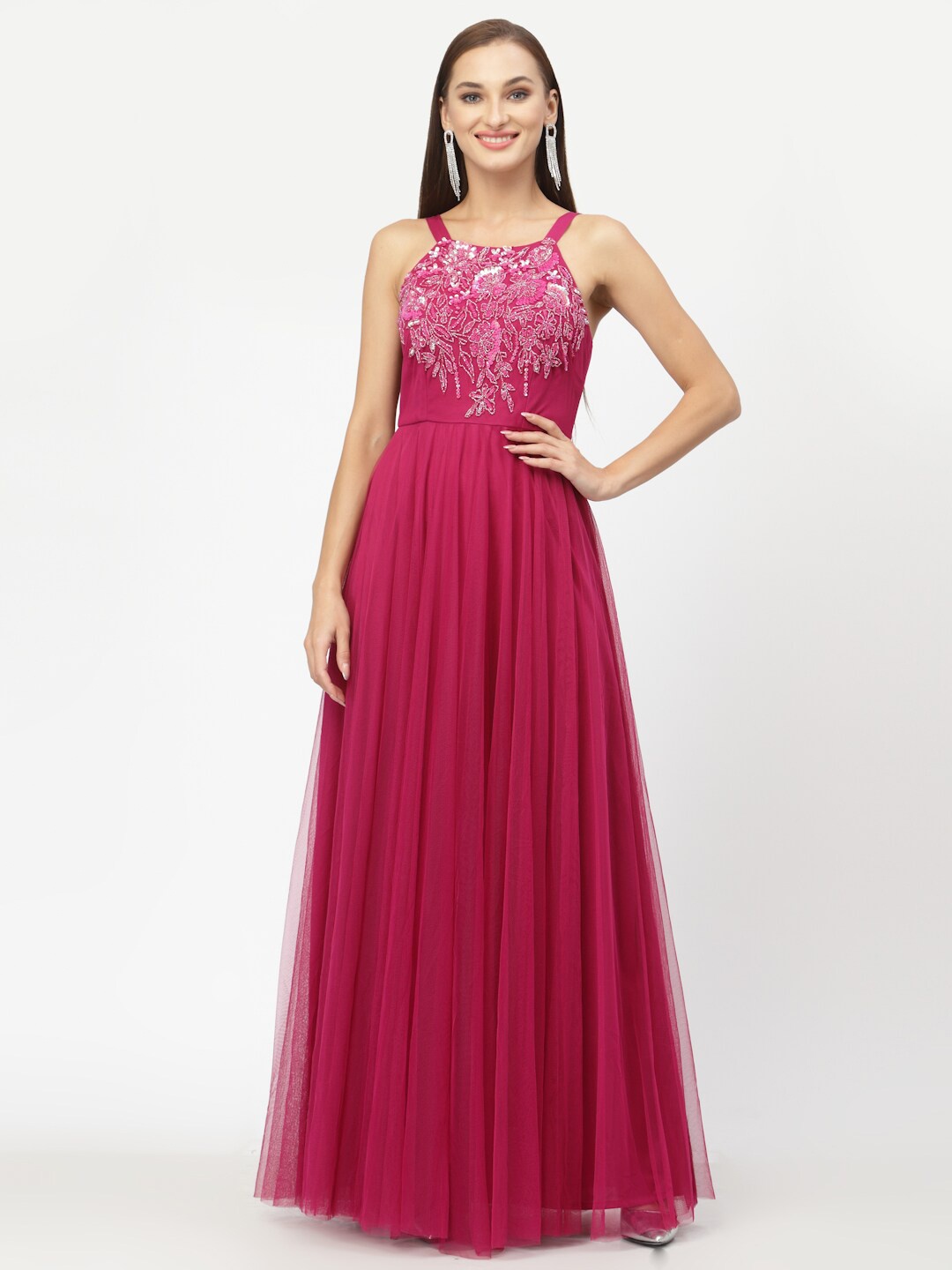 

Just Wow Embellished Net Fit & Flare Dress, Maroon