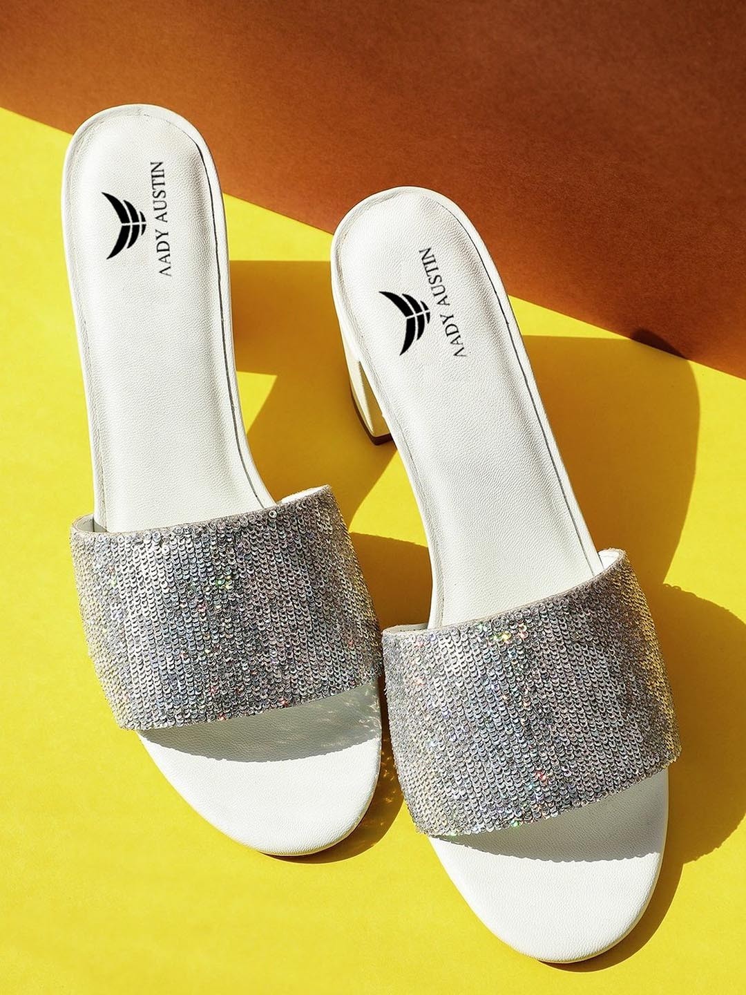 

AADY AUSTIN Embellished Open Toe Block Heels, White