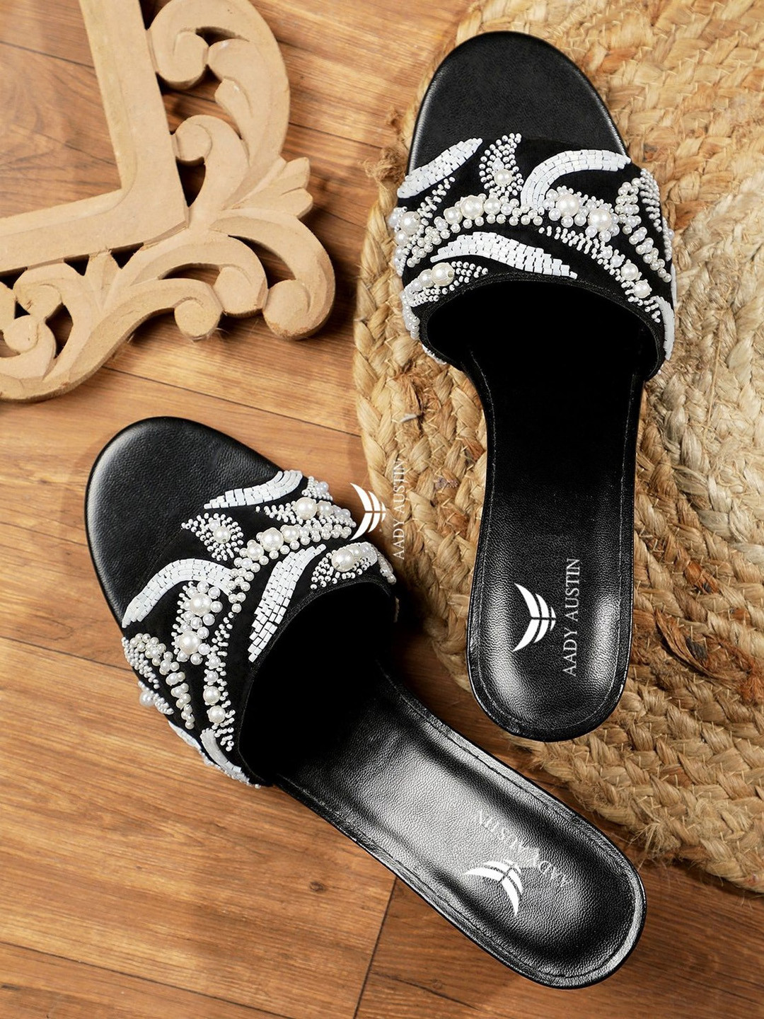 

AADY AUSTIN Embellished Open Toe Block Heels, Black