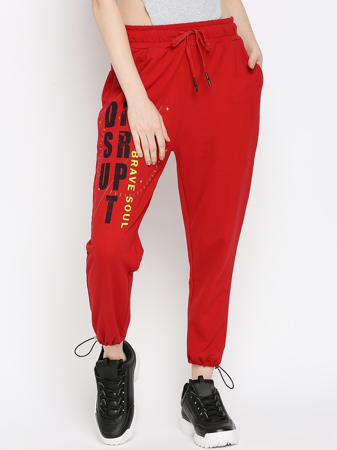 

Disrupt Women Brand Logo Printed Cotton Regular Fit Joggers, Red