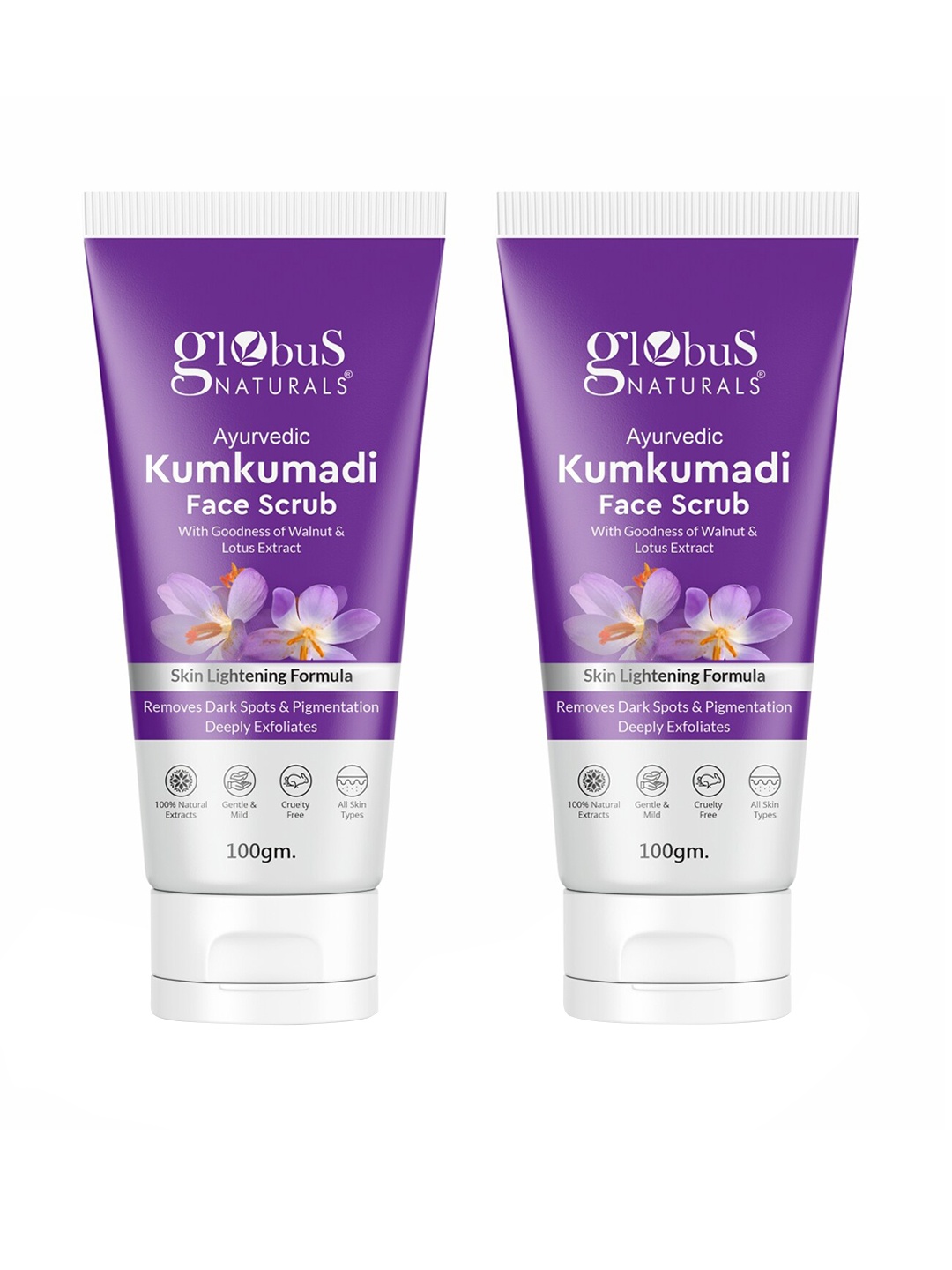 

Globus naturals Set of 2 Ayurvedic Kumkumadi Face Scrub with Walnut & Lotus - 100g Each, Purple