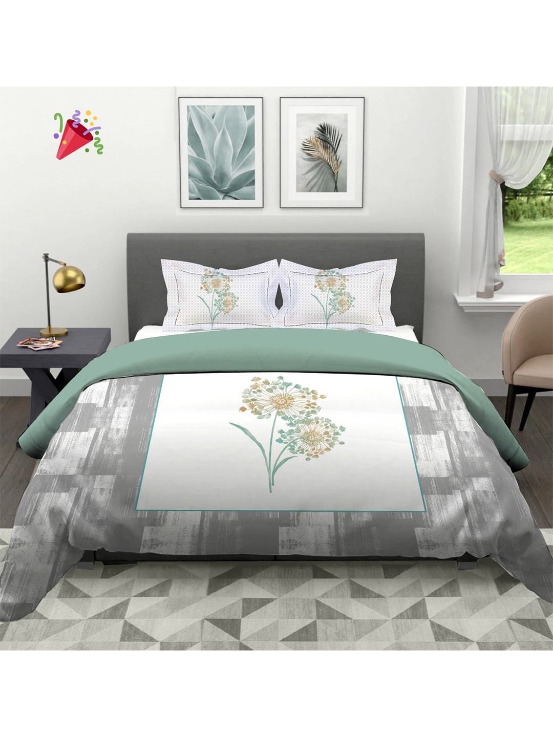 

Bajo's Grey & Green Floral 220 TC Cotton Queen Bedsheet with 2 Pillow Covers