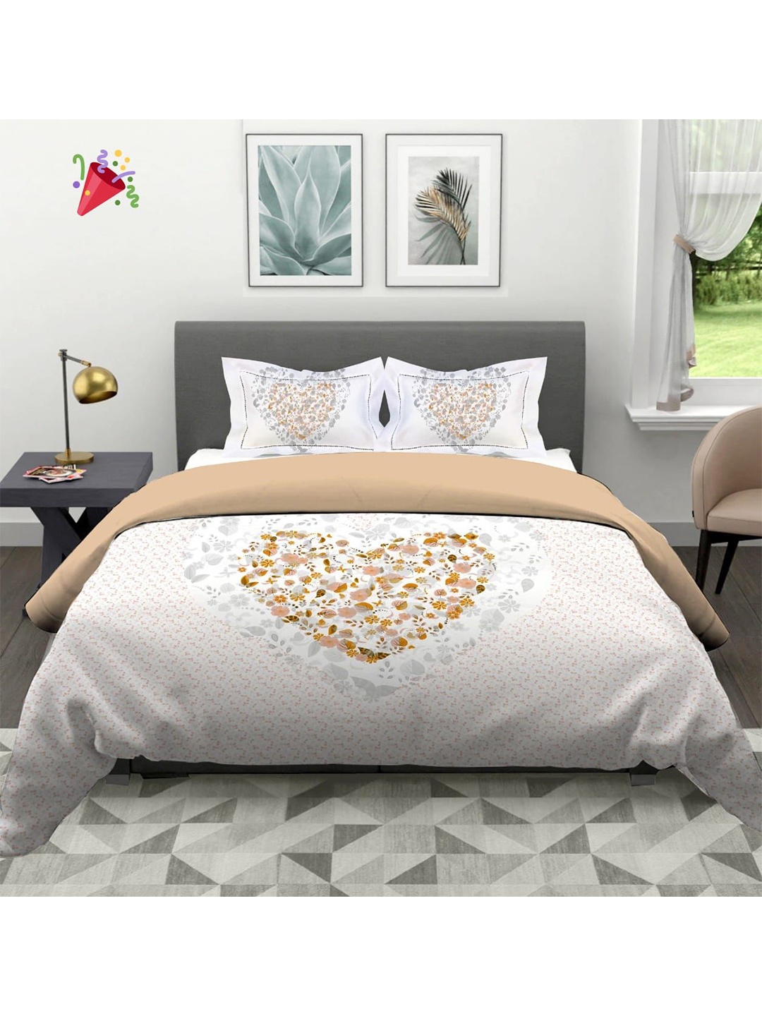 

Bajo's Off White & Peach Floral 220 TC Cotton Queen Bedsheet with 2 Pillow Covers