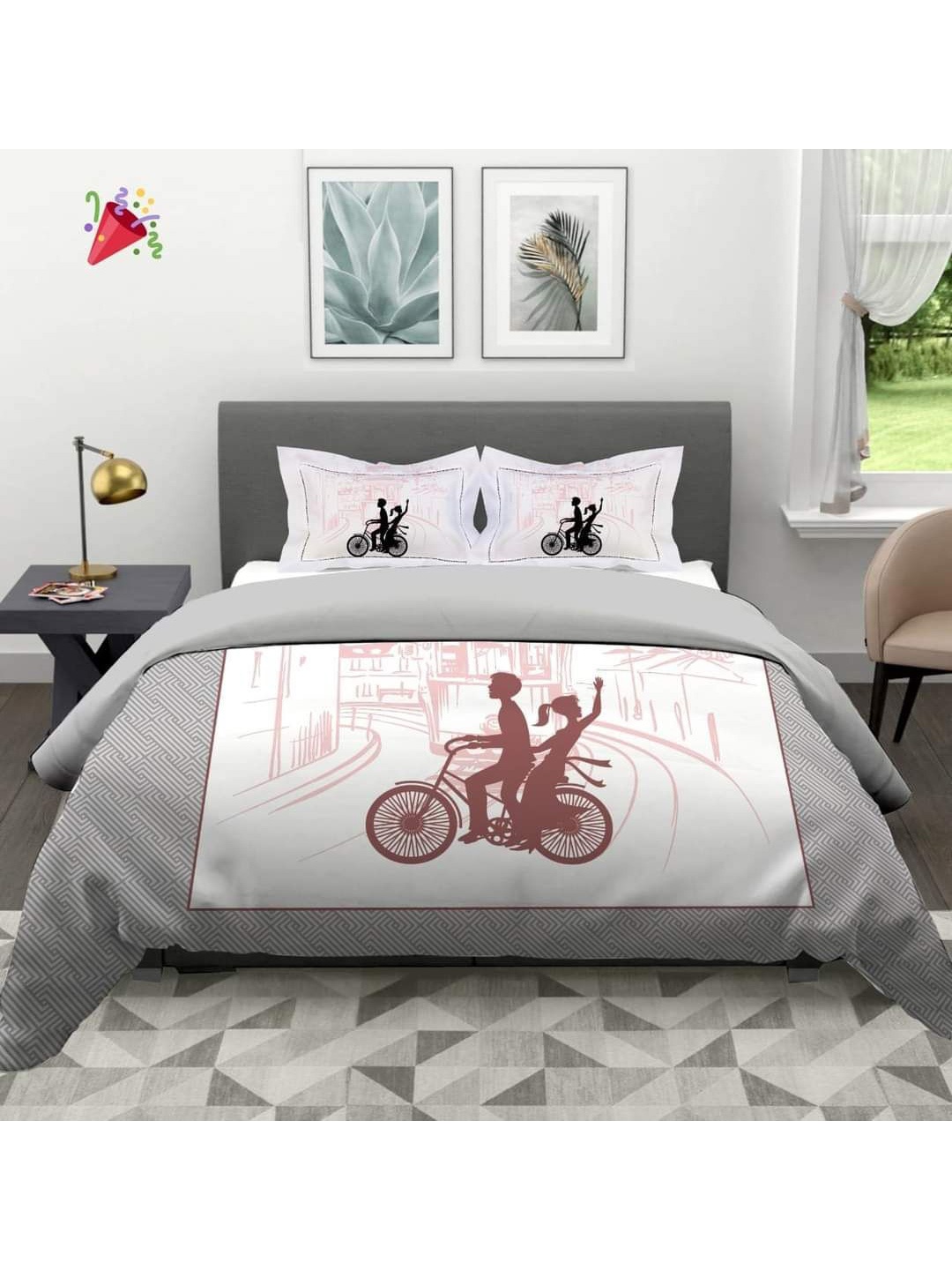 

Bajo's Grey & White Conversational 220 TC Cotton Queen Bedsheet with 2 Pillow Covers