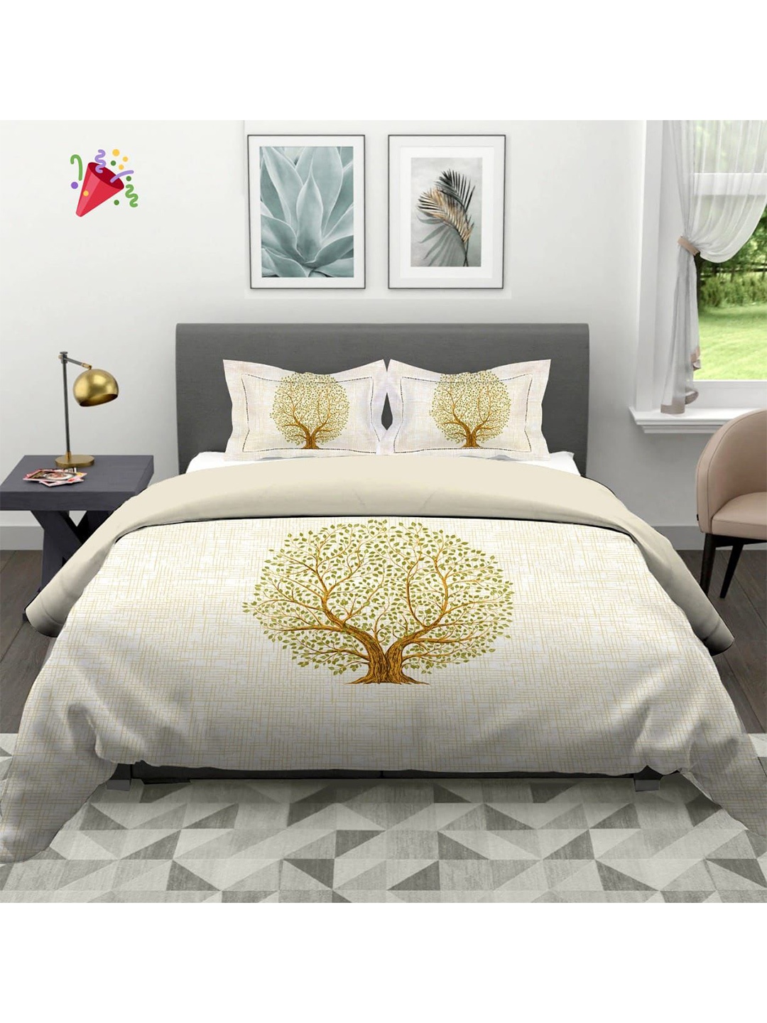 

Bajo's Green & White Tree Pattern 220 TC Cotton Queen Bedsheet with 2 Pillow Covers