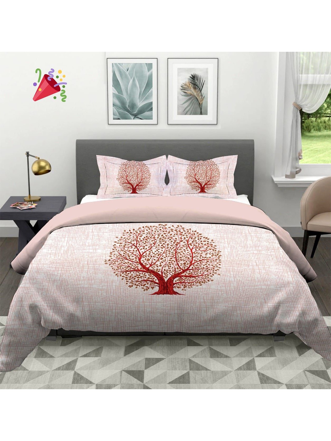 

Bajo's White & Red Tree Pattern 220 TC Cotton Queen Bedsheet with 2 Pillow Covers
