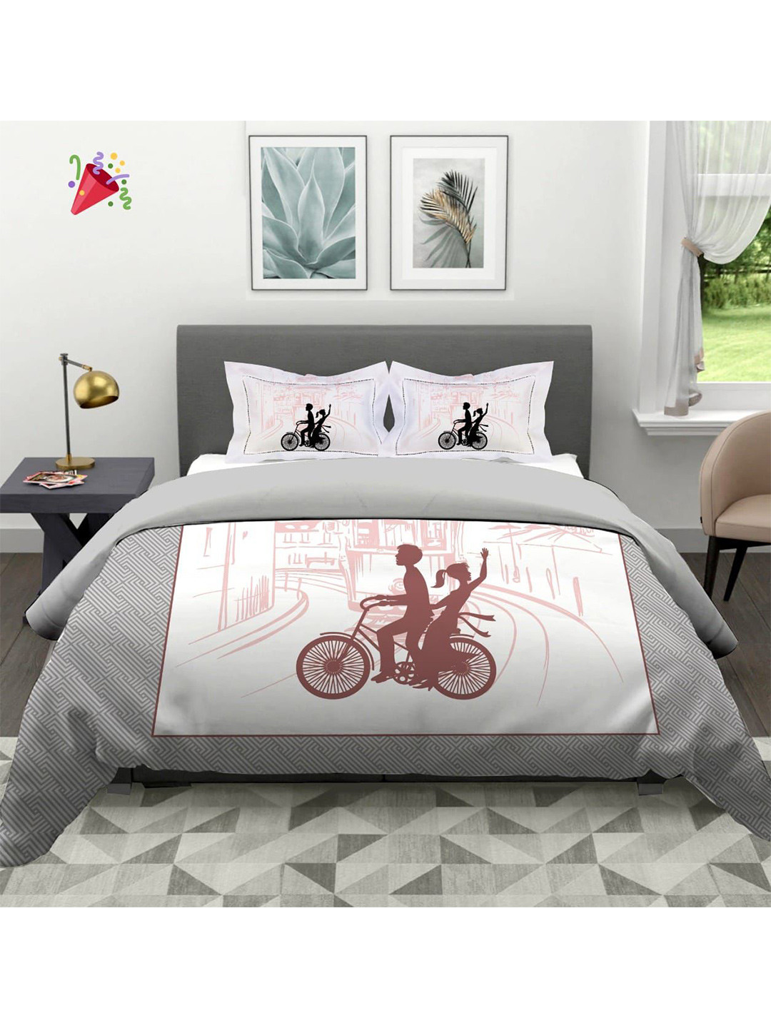 

Bajo's Grey & White Grapic Printed 220 TC Cotton Queen Bedsheet With 2 Pillow Covers